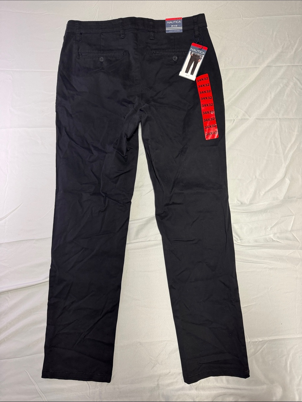 Nautica Men's Black Chino Pants with Back Button Pockets
